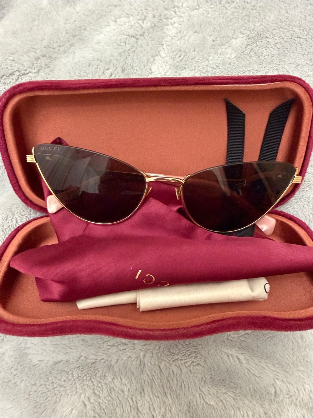 Gucci Gold Cat Eye Sunglasses with Brown Lenses